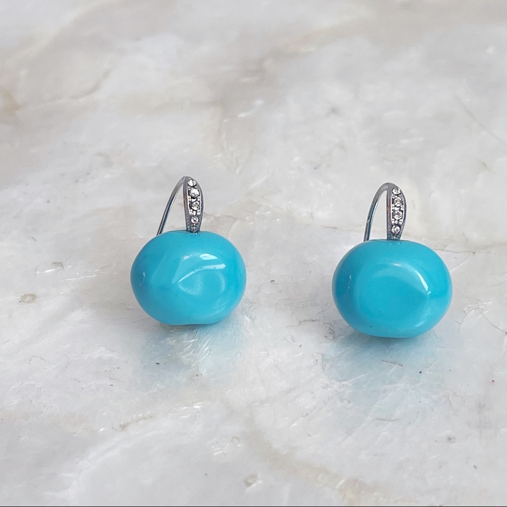 Faux Turquoise CZ Silver Tone Hook Earrings Summer Wedding NEW